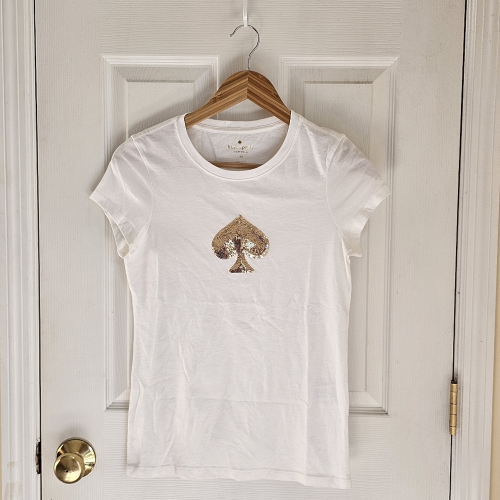 Kate Spade Sequin Spade Short Sleeve Cotton Tee Sz XS